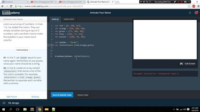 JavaScript - Animating Name (CodeAcademy) - No Sound смотреть онлайн