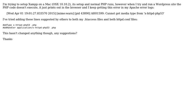 XAMPP Apache error AH01599: Cannot get media type from 'x-httpd-php53' смотреть онлайн