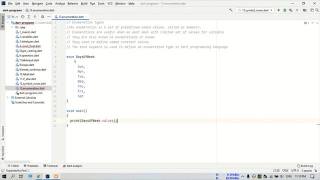 Enumeration (enum) in Dart programming language #14 смотреть онлайн