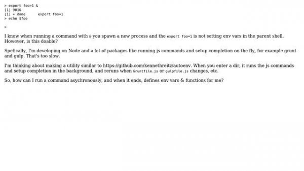 Unix & Linux: Run a command in background that sets env var or define function