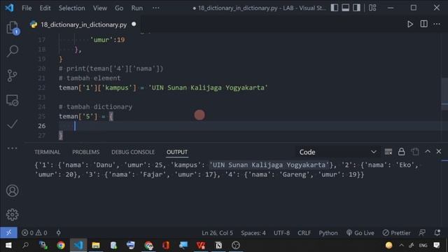 PART 20 - DICTIONARY DI DALAM DICTIONARY | NESTED DICTIONARY DI PYTHON смотреть онлайн