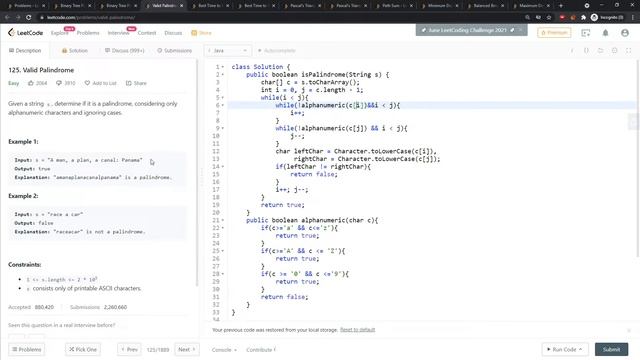 LeetCode 125 | Valid Palindrome | 2 Pointers | Java смотреть онлайн