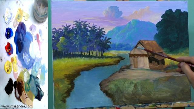 Landscape Painting Tutorial With Tropical Native House In Acrylics | Paint With JMLisondra
