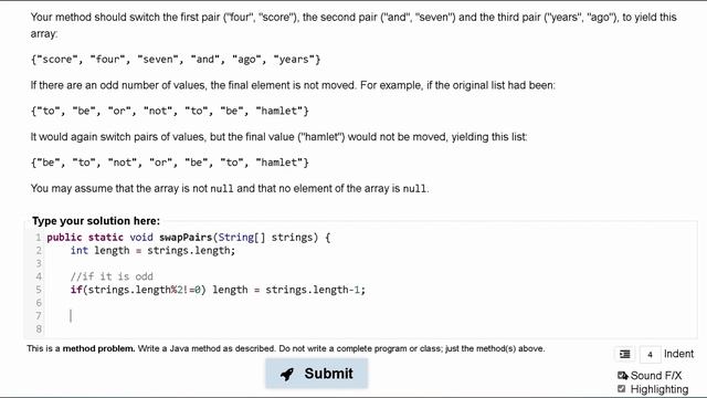 Java Practice It | Self-Check 7.21: swapPairs | arrays, syntax, array basics смотреть онлайн