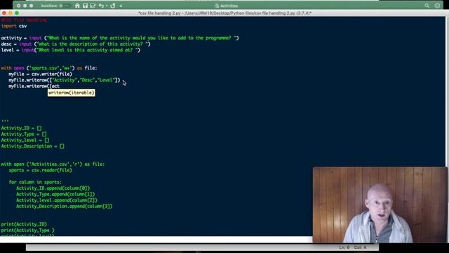 9.6 CSV File handling: User Input - Use Python to ask for a user input then write it to the CSV fil смотреть онлайн