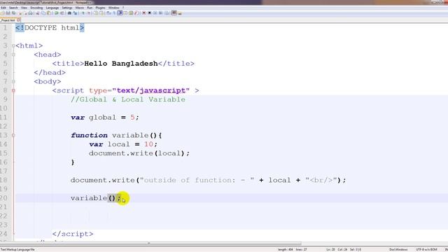 Javascript Tutorial Bangla(8th - Function Global&Local) смотреть онлайн