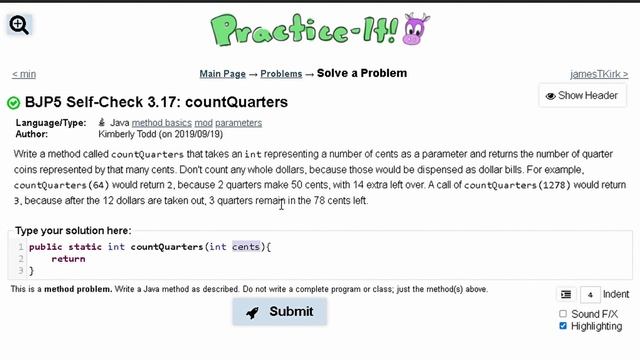 Java Practice It || 3.17 countQuarters || method basics смотреть онлайн