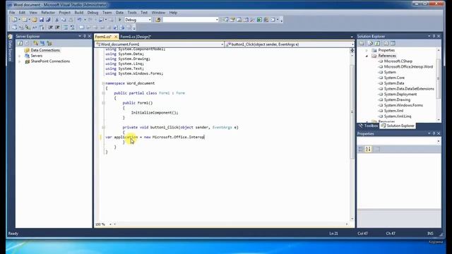 Visual Studio 2010 C# Создание нового документа Word смотреть онлайн
