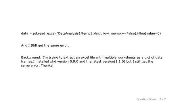 Pandas : Python: Pandas pd.read_excel giving ImportError: Install xlrd = 0.9.0 for Excel support смотреть онлайн