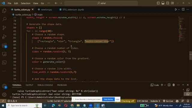 Python Turtle drawing multicolor multiple shapes смотреть онлайн
