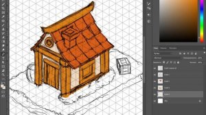 Как нарисовать домик в изометрии в Adobe Photoshop. Казуальная графика.