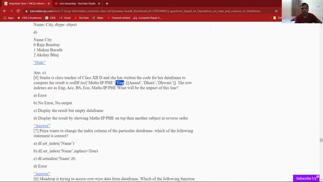 Term 1 MCQs Dataframe operations on rows and columns | IP Class 12 MCQ questions and answers | IP 1 смотреть онлайн