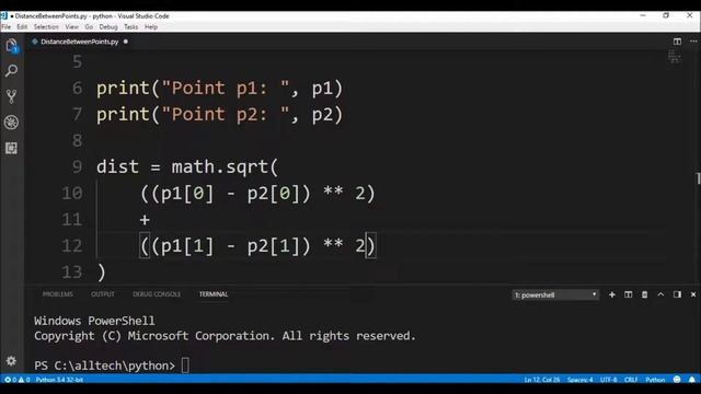 distance between point in python ? смотреть онлайн