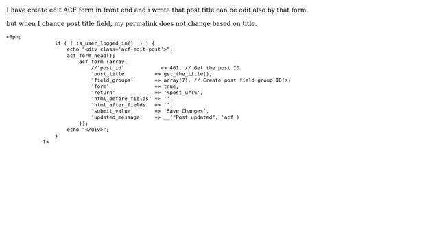 Wordpress: ACF form edit front end post title does not change permalink смотреть онлайн