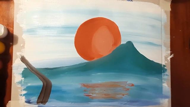 Правополушарное рисование, ветка сакуры. Рисуем гуашью сакуру на закате. смотреть онлайн