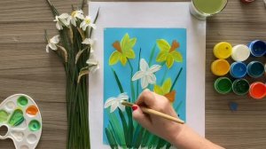 Рисуем нарциссы. Рисование гуашью. Рисование для детей.