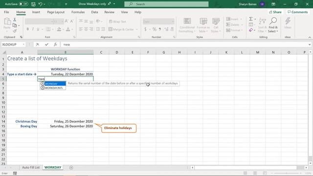 Create a list of working days - Excel WORKDAY function смотреть онлайн