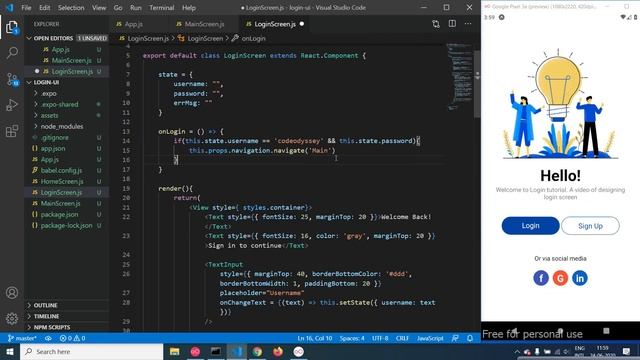 React Native | App UI Design | Login Screen | Part - 4 | Simple Validation смотреть онлайн