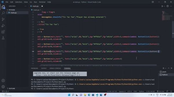 Tic Tac Toe game Tkinter Python using Visual Studio Code with source code