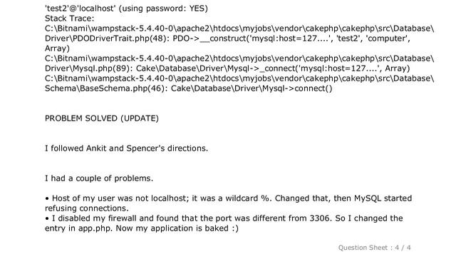 MySQL : SQLSTATE[HY000] [1045] Access denied for user 'username'@'localhost' using CakePHP смотреть онлайн