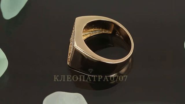 Видное кольцо - печатка с фианитами, покрытое золотом смотреть онлайн