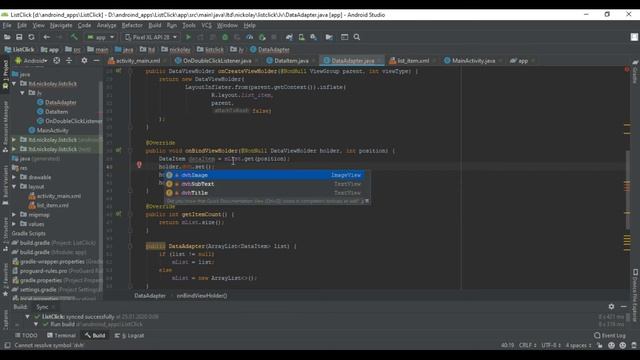 DataAdapter с обработчиком обычного и двойного клика по элементу списка на Java смотреть онлайн