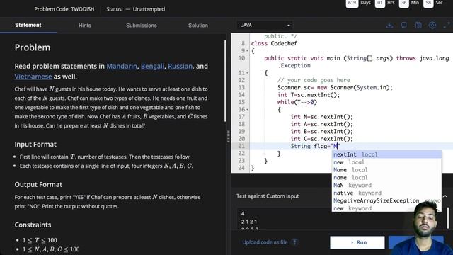 Two Dishes - Problem | Code Chef || Daily Coding Problem || Java Code || смотреть онлайн