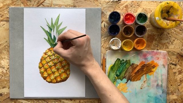 Ананас /Рисование гуашью /Уроки рисования для начинающих смотреть онлайн