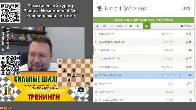 [RU] . Защита Нимцовича. Классическая система турнир 4 4.Qc2 4 ЭТАП 27/02 – 12/03 на lichess.org смотреть онлайн