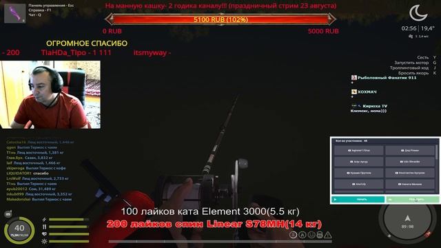Русская рыбалка 4?Сомики?200 лайков спин Linear S78MH(14 кг)?РОЗЫГРЫШ НАЖИВКИ И БЛЕСЕН смотреть онлайн