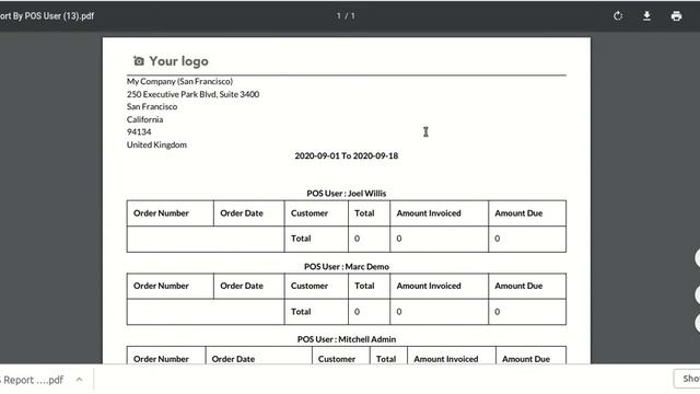 POS Order Report By Sales Person Odoo смотреть онлайн