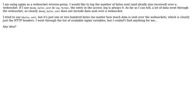 DevOps & SysAdmins: Nginx: How to log the number of bytes sent over a websocket? смотреть онлайн