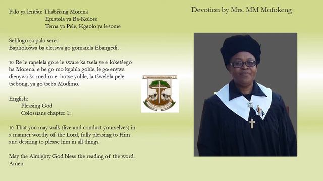 Devotion by Mrs. MM Mofokeng 16 January 2022. Colossians chapter 1: 10. Pleasing God. смотреть онлайн