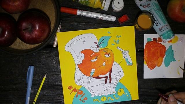 #speedpaint Apple Mania Смешанная техника #акварель #акрил #маркеры смотреть онлайн