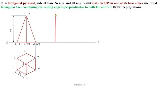 Projection of Hexagonal Pyramid | Triangular face Resting edge perpendicular to both HP & VP смотреть онлайн