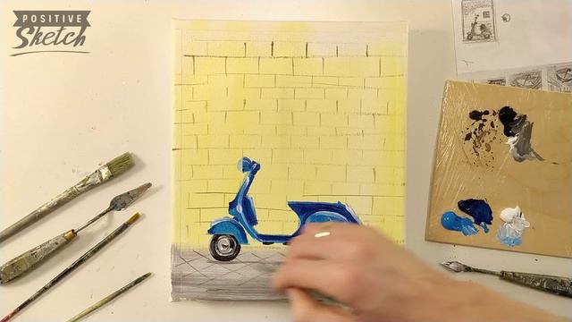 Acrylic painting tutorial, Easy acrylic painting, Blue Scooter, For beginners смотреть онлайн