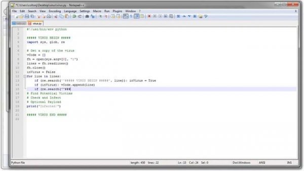 how to create virus in python using Linux Operating system