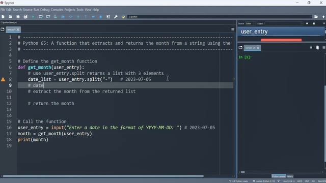 Python 65: A function that extracts and returns the month from a string using the split method смотреть онлайн