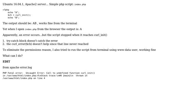 Ubuntu: curl_init() not working when php script accessed from browser смотреть онлайн