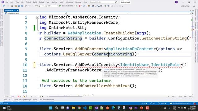 Fix: IServiceCollection Does Not Contain A Definition For 'AddDefaultIdentity' And No Accessible