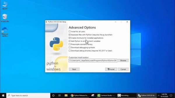 Install Python 3.9.0 on 32-bit Windows 10