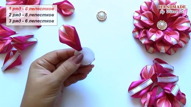 Цветы из узкой ленты шириной 1,2 и 0,6 см. МК. Канзаши. DIY. Kanzashi. Ribbon flowers. смотреть онлайн