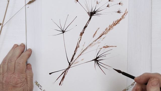 Sketching with Ink, Bamboo, Glass Pen, Twigs and Q-Tips to create Dried Grass and Seed Head Design смотреть онлайн