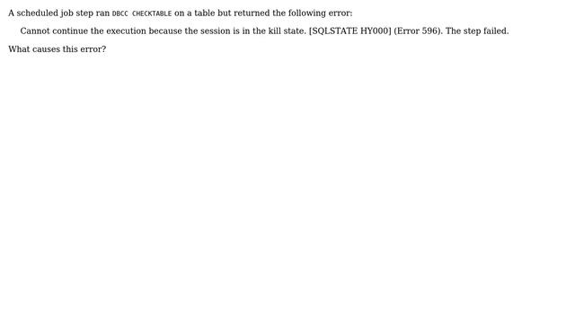 Databases: What causes DBCC CHECKTABLE to return "session is in the kill state"? (2 Solutions!!) смотреть онлайн