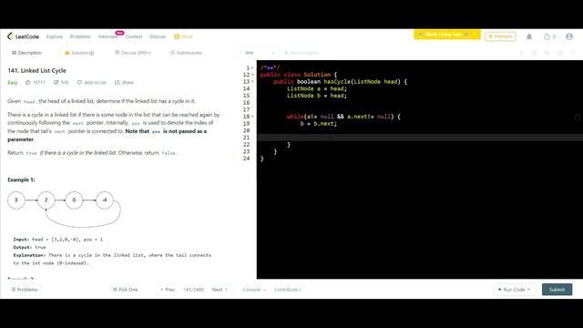 Leetcode Problem 141 Linked List Cycle. Easy , java solution смотреть онлайн