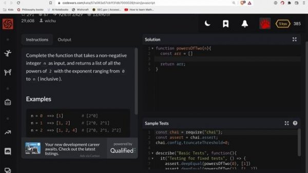 Codewars - Javascript - Powers of 2