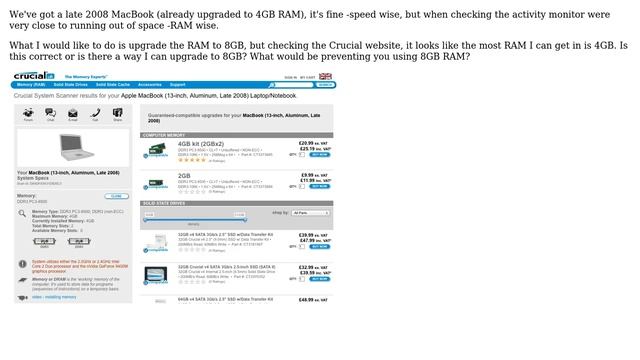 Apple: Would a late 2008 MacBook run with 8 GB or RAM if correctly purchased? смотреть онлайн