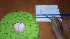 Кофточка с узором из листьев на круглой кокетке, 2 часть совместного вязания (кокетка)