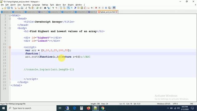 20 - Find Highest and Lowest value from an array смотреть онлайн
