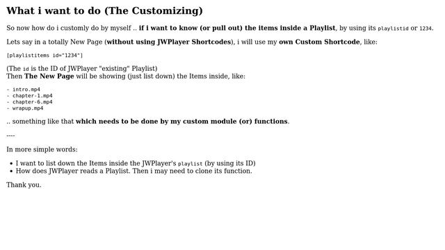 Wordpress: How to customly read JWPlayer's "Playlist" items by using its "playlistid"? смотреть онлайн